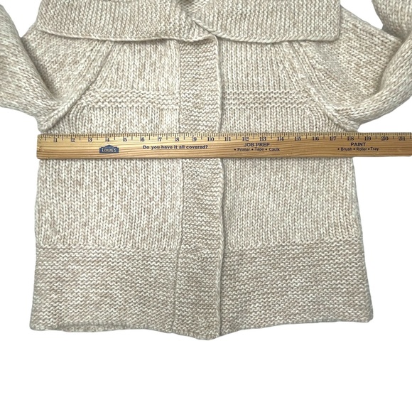 LOFT Oatmeal Wool Alpaca Blend Oversized Cowl Neck Cardigan Sweater Size Medium - Picture 7 of 9